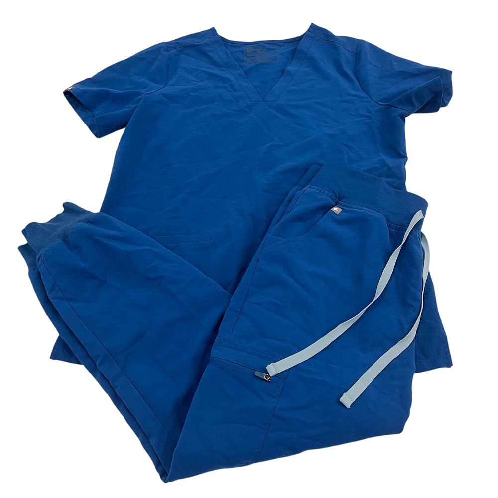 FIGS Scrub Set Casma top and HW Zamora Jogger Bottoms Royal Blue Medium Petite
